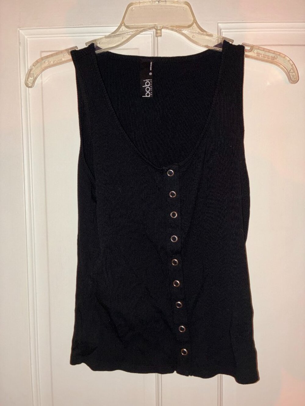 Bobi Los Angeles Small Black Ribbed Button Front Tank Top